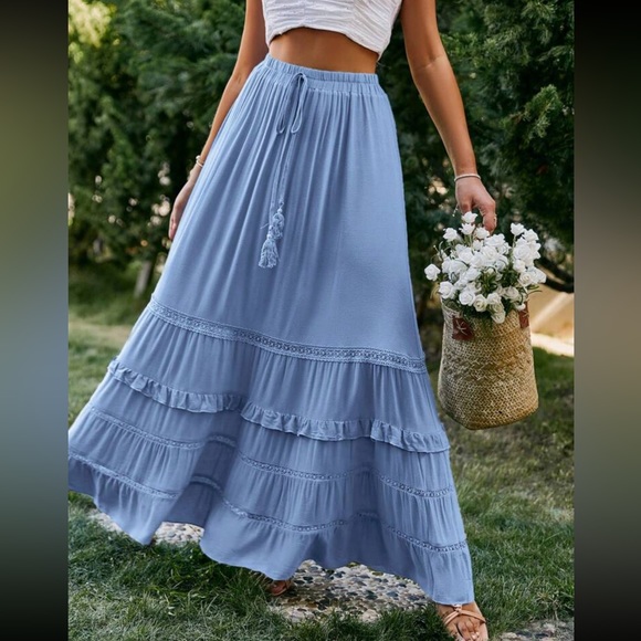 Boho tie waist ruffle hem maxi skirt - Picture 2 of 5